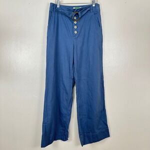 Anthropologie Women's 10 Wide Leg Pants Blue Belted Button Fly High‎ Rise